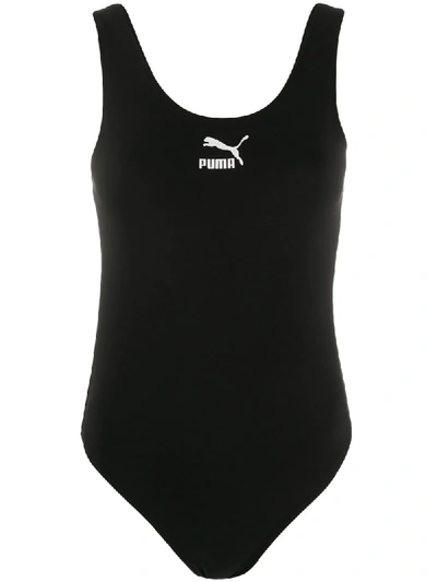 Shop Puma Logo Tank Leotard In Black