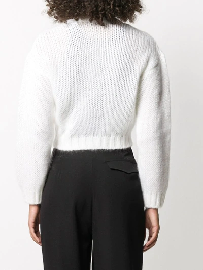Shop Alessandra Rich Cropped Cable Knit Cardigan In White