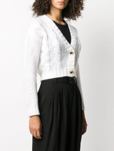 Shop Alessandra Rich Cropped Cable Knit Cardigan In White