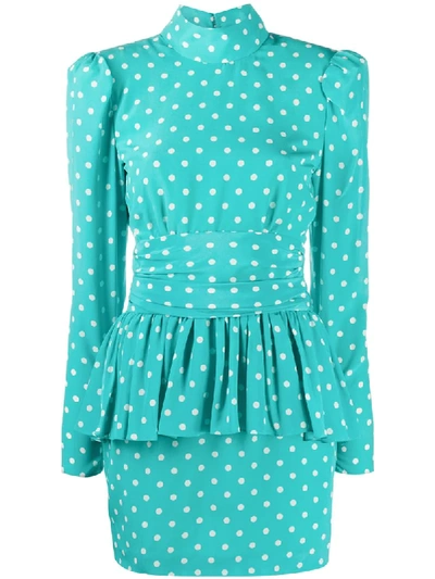 Shop Alessandra Rich Polka-dot Print Dress In Blue