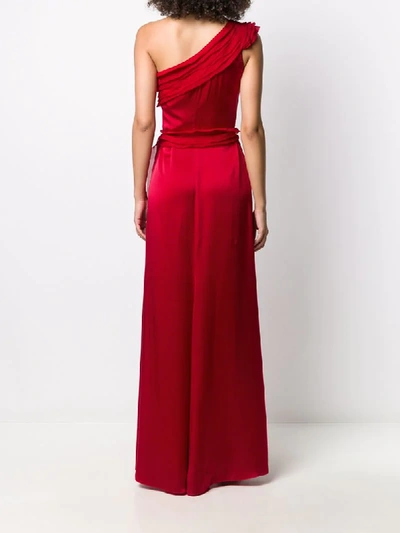 Pre-owned Valentino Pleated Single Shoulder Evening Dress In Red