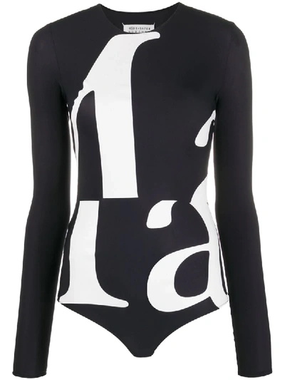 Shop Maison Margiela Logo-print Long-sleeve Bodysuit In Black
