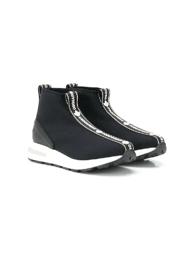 Shop Dsquared2 Teen Logo Stripe Sock Trainers In Black