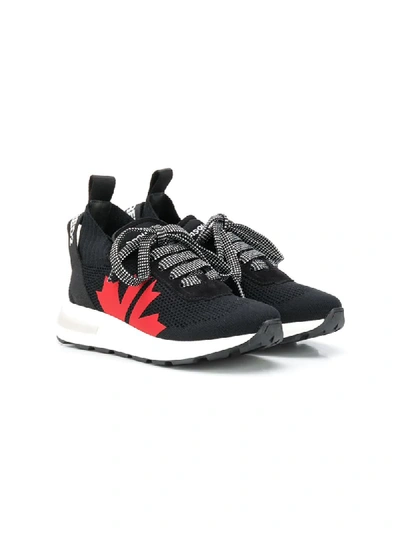 Shop Dsquared2 Maple Leaf Lace-up Trainers In Black