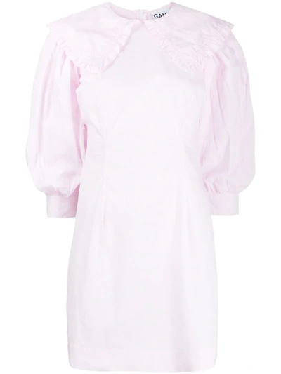 Shop Ganni Peter Pan Collar Mini Dress In Pink