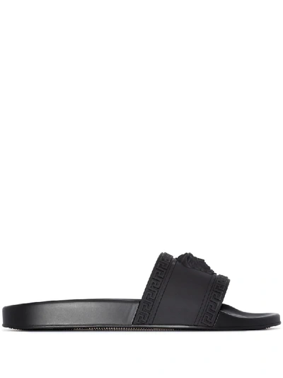 Shop Versace Palazzo Medusa Pool Slides In Black