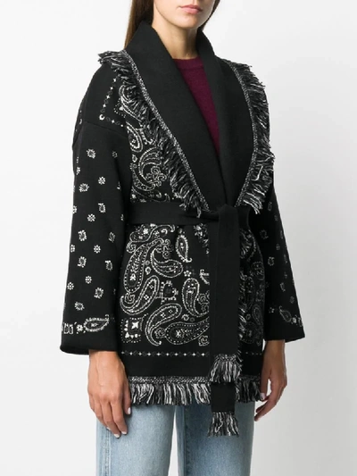 Shop Alanui Paisley Frayed Tie Cardigan In Black