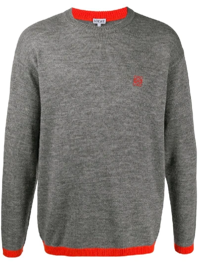 Shop Loewe Wool Mix Contrast Jumper With Embroidered Logo In Grey