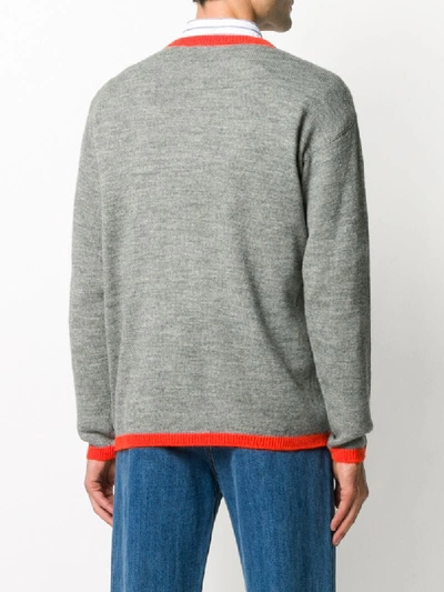 Shop Loewe Wool Mix Contrast Jumper With Embroidered Logo In Grey