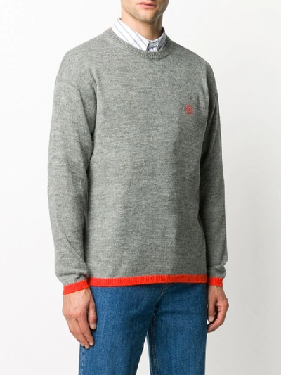 Shop Loewe Wool Mix Contrast Jumper With Embroidered Logo In Grey