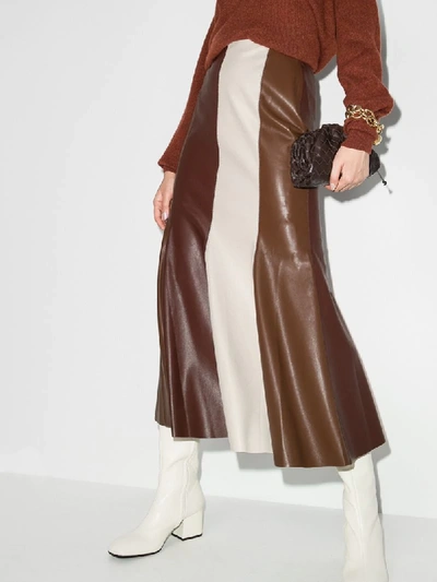 Shop Nanushka Artem Contrast-stripe Midi Skirt In Brown