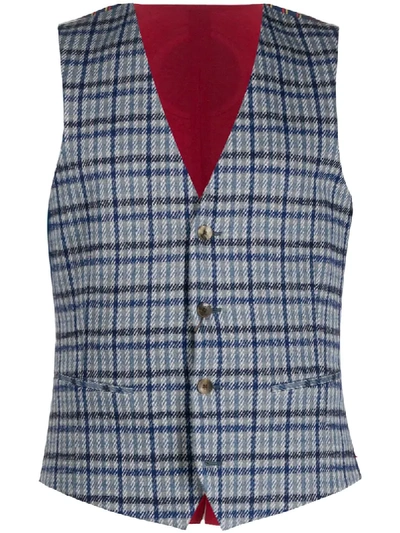 Shop Etro Houndstooth Print Contrast Waistcoat In Blue