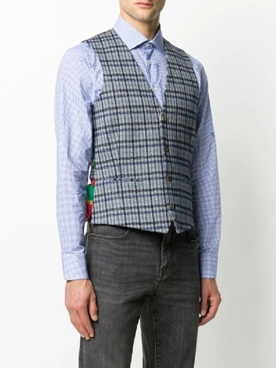 Shop Etro Houndstooth Print Contrast Waistcoat In Blue