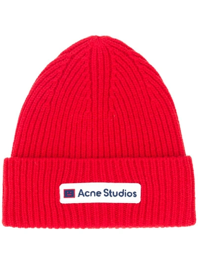 Shop Acne Studios Logo-patch Beanie Hat In Red