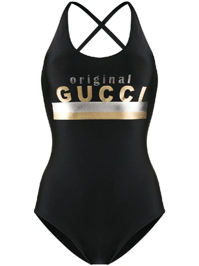 Shop Gucci Original  Print Swimsuit In Black