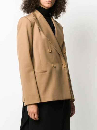 Shop Mm6 Maison Margiela Double-breasted Boxy-fit Blazer In Neutrals