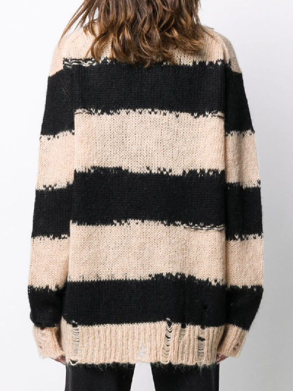 Acne Studios Kantonia Striped Distressed Knitted Sweater In Neutrals ...