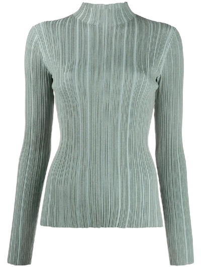 Shop Acne Studios Ribbed Mock Neck Top In Green