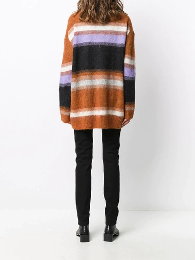 Shop Acne Studios Oversized Striped V-neck Cardigan In Orange