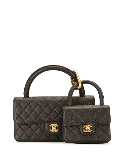 Pre-owned Chanel 1992 Two-in-one Diamond Quilted Tote Set In Brown