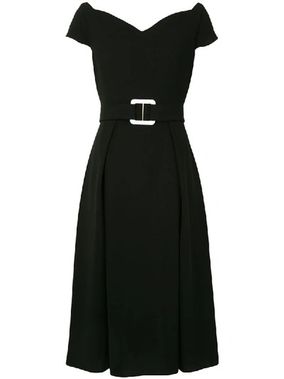 Shop Edeline Lee Belted Sweetheart-neck Midi Dress In Black