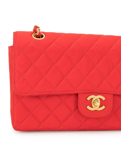 Pre-owned Chanel 1995 Diamond Quilted Double Chain Shoulder Bag In Red