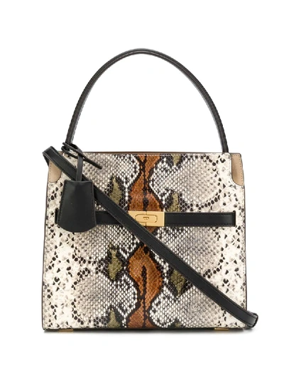 Shop Tory Burch Top Handle Snakeskin-effect Tote In Neutrals