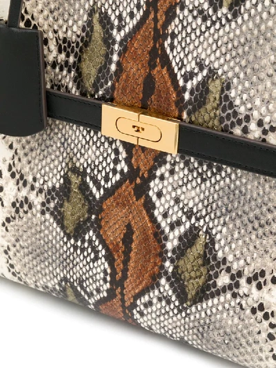 Shop Tory Burch Top Handle Snakeskin-effect Tote In Neutrals