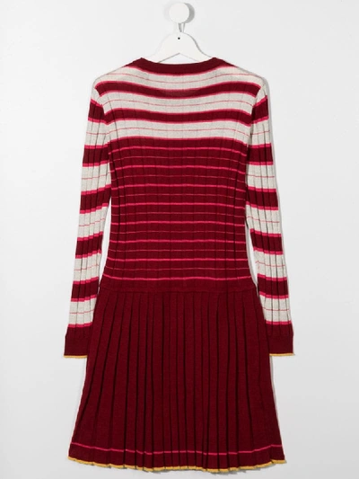 Shop Marni Striped Knit Dress In Red