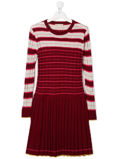 Shop Marni Striped Knit Dress In Red