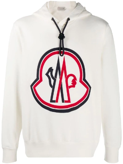 Shop Moncler Logo Embroidery Hoodie In White