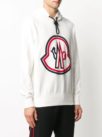 Shop Moncler Logo Embroidery Hoodie In White