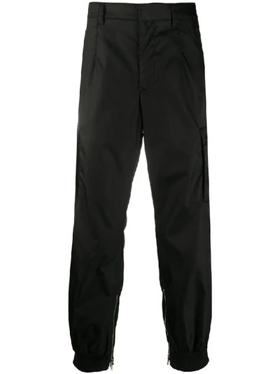 Shop Prada Nylon Straight-leg Trousers In Black