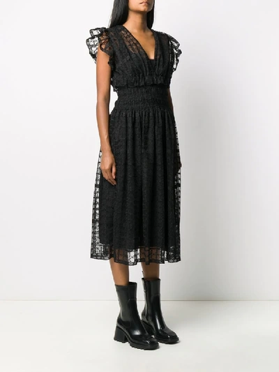 Shop Philosophy Floral Embroidery Midi Dress In Black