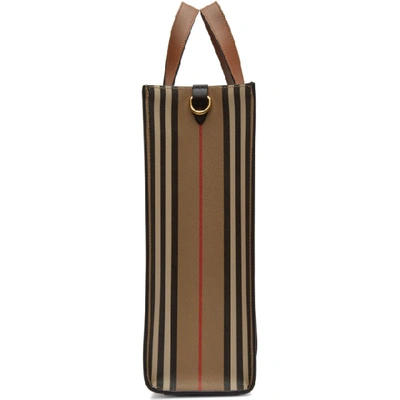 Shop Burberry Beige And Multicolor Small Striped Canvas Tote In Archive Bei