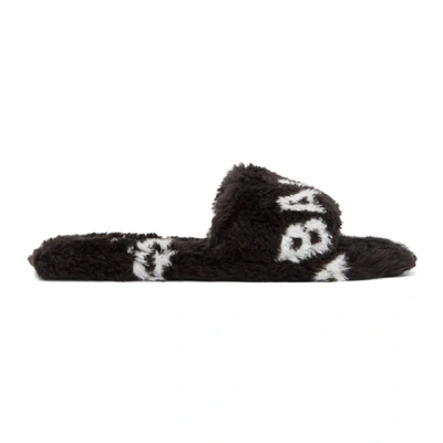 Shop Balenciaga Black Faux-fur Logo Fluffy Sandals In 1090 Blk/wh