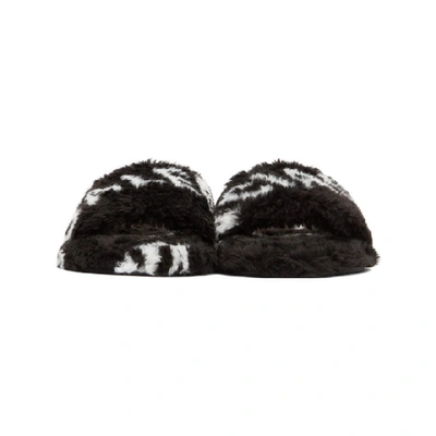 Shop Balenciaga Black Faux-fur Logo Fluffy Sandals In 1090 Blk/wh