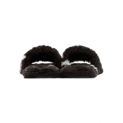 Shop Balenciaga Black Faux-fur Logo Fluffy Sandals In 1090 Blk/wh