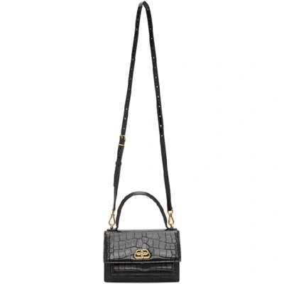 Shop Balenciaga Black Croc Xs Sharp Satchel Bag In 1000 Black