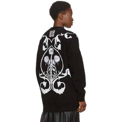 Shop Givenchy Black Floral Jacquard Cardigan In 004 Blk/wh