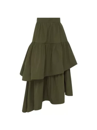 Shop Aje Interlace Tiered Midi Skirt In Olive