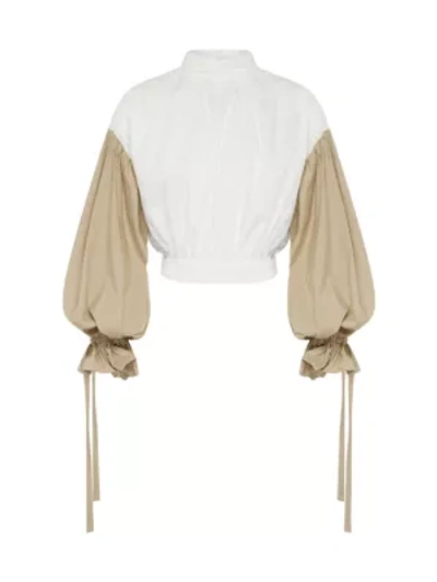 Shop Aje Consonance Cropped Blouse In Stone White