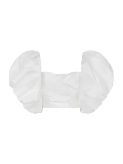 Shop Aje Taffeta Puff-sleeve Cropped Top In White