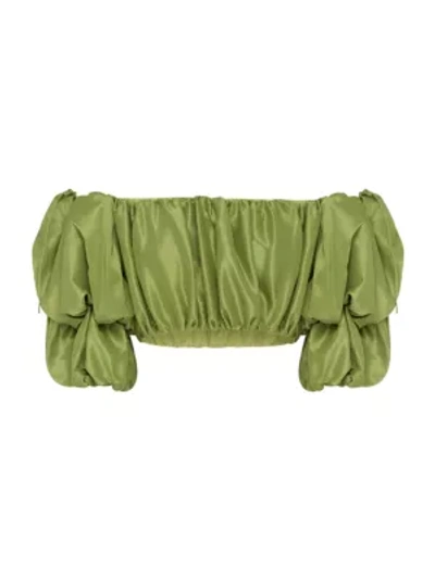 Shop Aje Ruched Off-the-shoulder Cropped Top In Moss