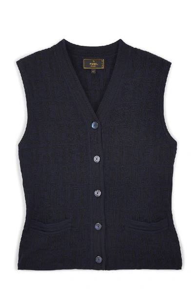 Pre-owned Fendi Navy Zucca Knit Vest