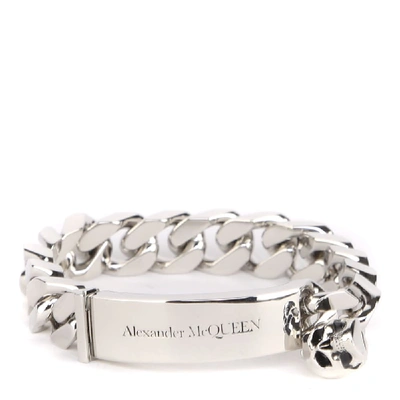 Shop Alexander Mcqueen Identity Chain Bracelet With Skull Pendant In Silver