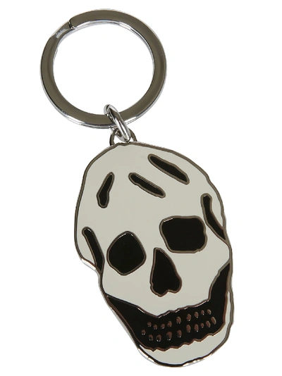 Shop Alexander Mcqueen White And Silver-tone Skull Keyring