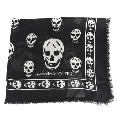 Shop Alexander Mcqueen Skull Motif Silk Blend Scarf In Black/ivory