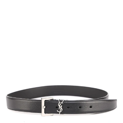 Shop Saint Laurent Black Ysl Leather Belt