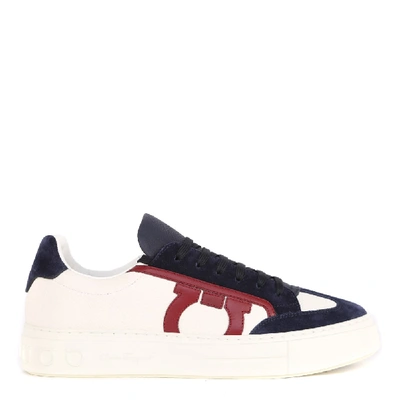 Shop Ferragamo Multicolor Leather Sneakers With Suede Details In Blue-white